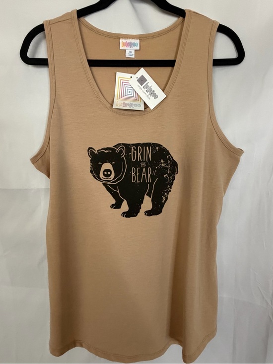 LuLaRoe Tops - Lularoe “Grin & Bear It” Tan Colored Tank Top XL Graphic Shirt Mama Bear NWT